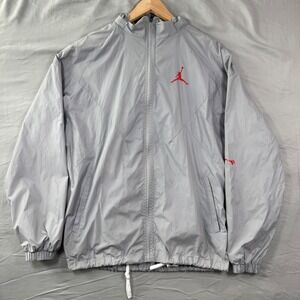 Jordan Brand Mens 3XL Grey Full Zip Windbreaker Jacket Jumpman Hooded Streetwear